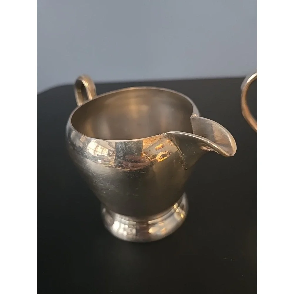 Academy‎ Silver on Copper Vintage Creamer Sugar Serving Cups Set Pair